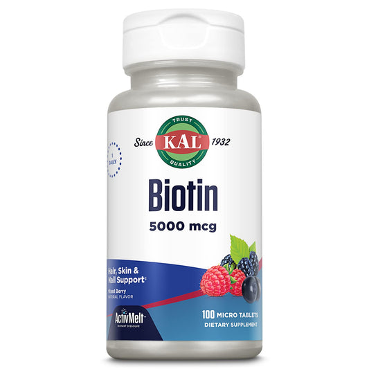 KAL biotina 5000 mcg tabletas sabor frutos rojos 100 unidades