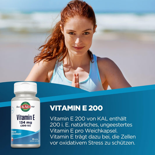 KAL cápsulas blandas vitamina E antioxidante D-Alpha 200 UI
