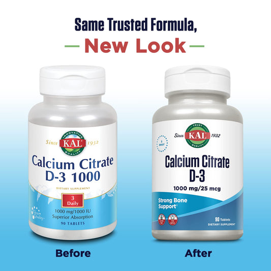 KAL citrato de calcio 1000 mg envase trasero y tabletas
