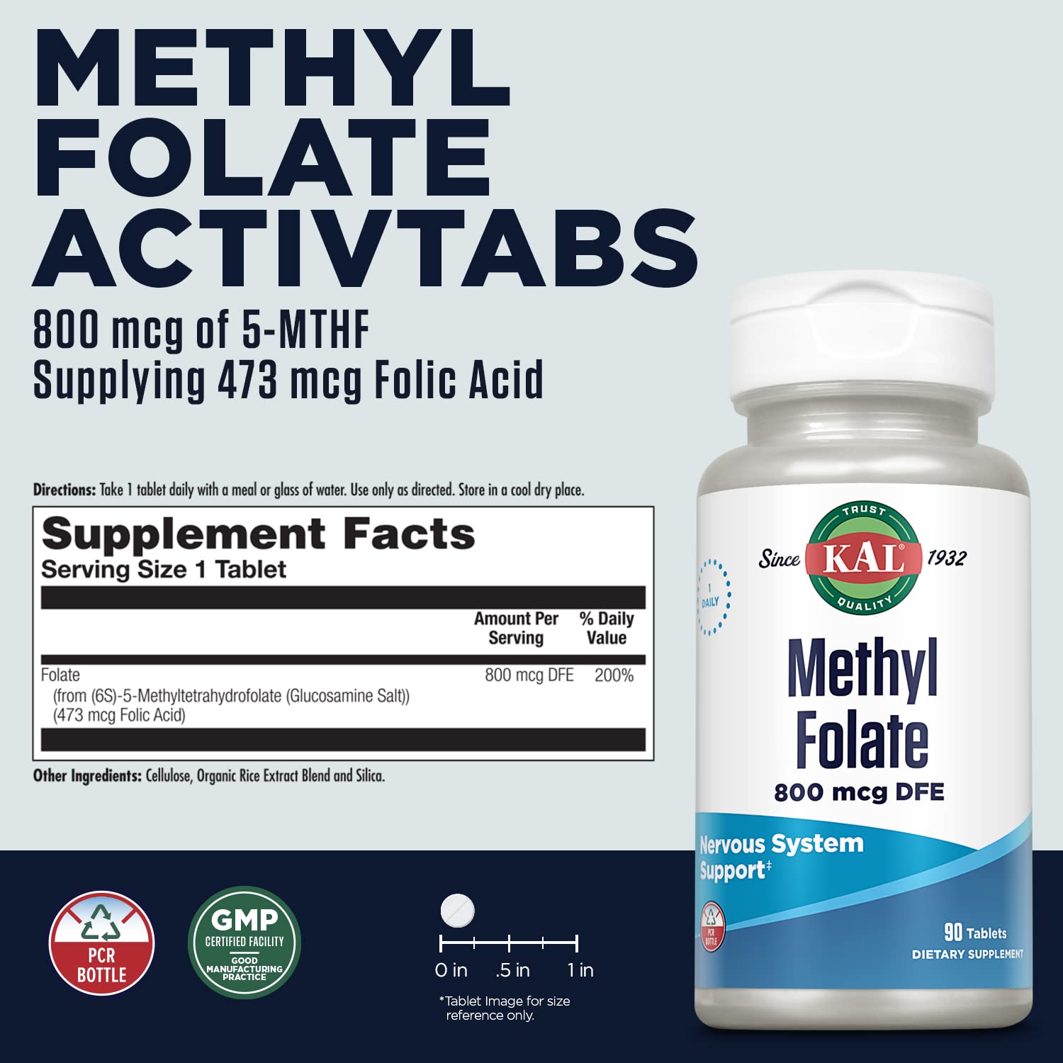 Paquete de KAL Metil Folato 800 mcg tabletas