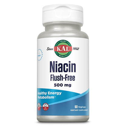 Frasco KAL Niacina 500mg sin rubor 60 cápsulas vegetales
