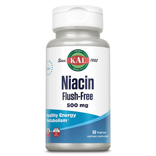 Frasco KAL Niacina 500mg sin rubor 60 cápsulas vegetales