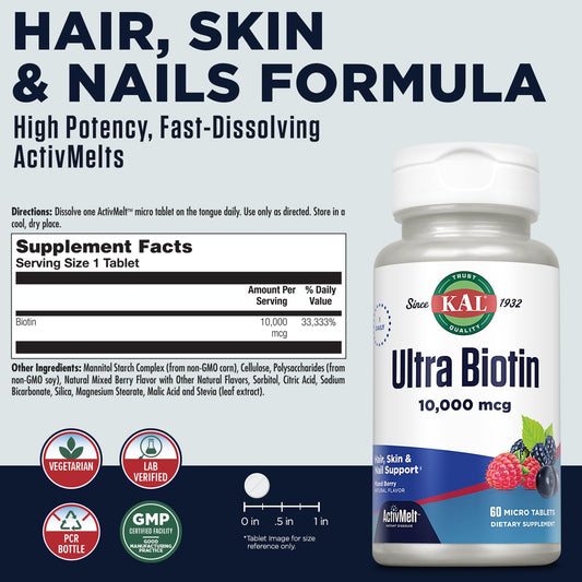 KAL ultra biotina micro tabletas sabor berries naturales botella