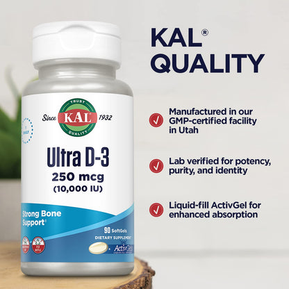 KAL Ultra Vitamina D3 10000 IU presentación frasco white label