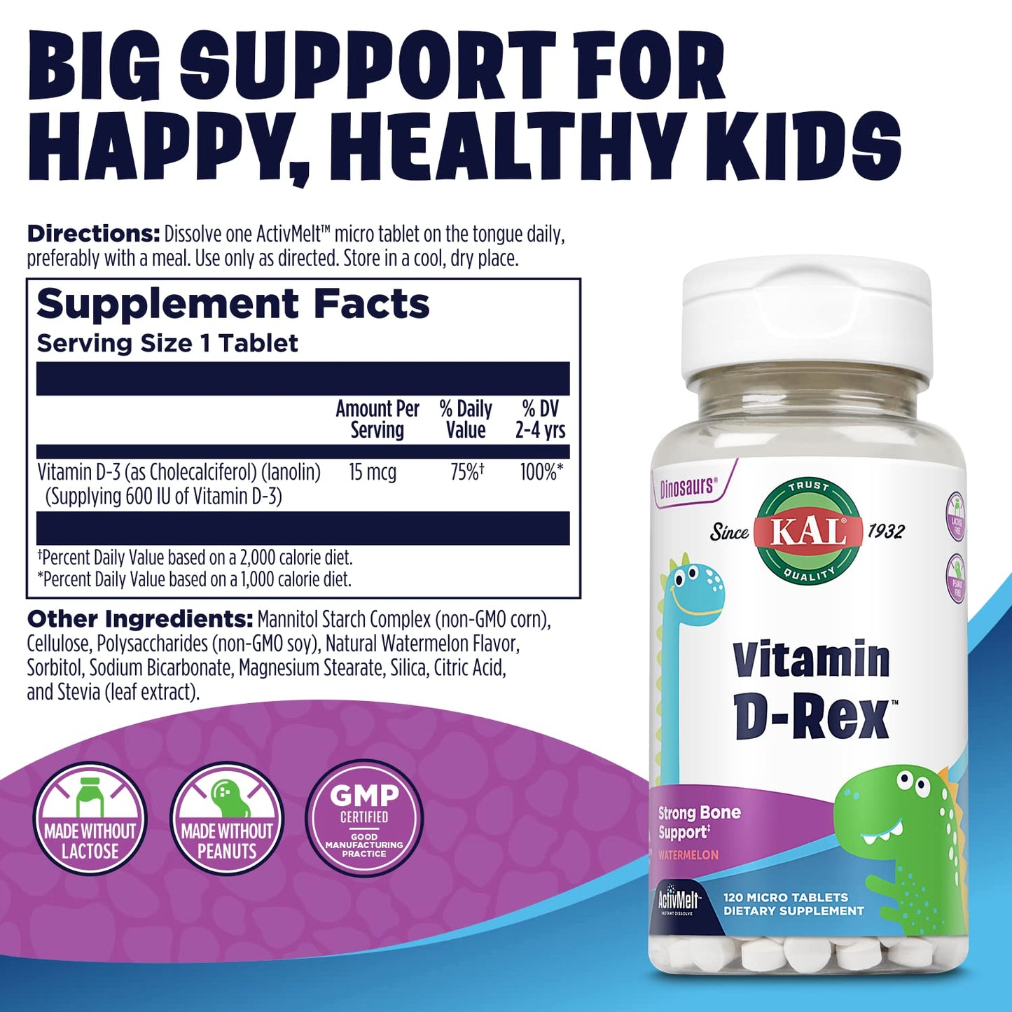 Tabletas KAL Vitamin D-Rex para niños