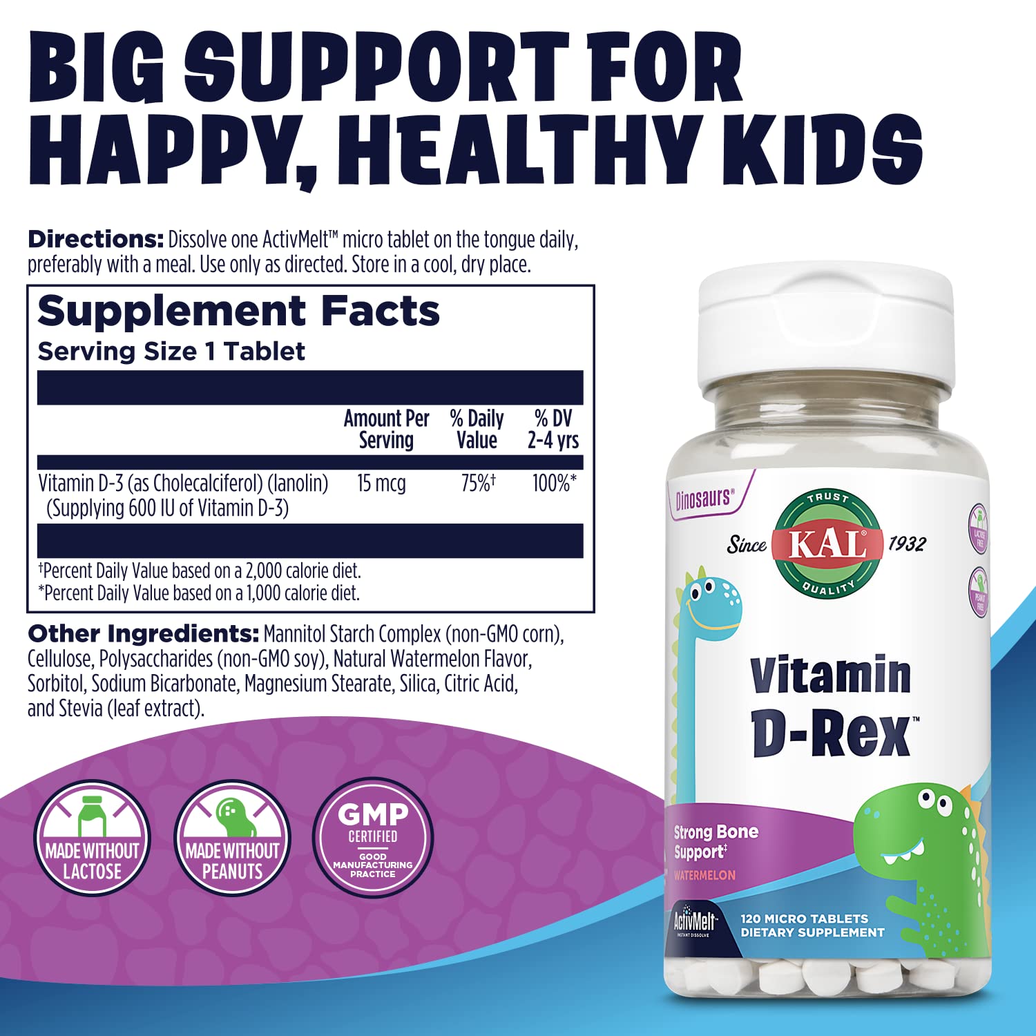 Tabletas KAL Vitamin D-Rex para niños