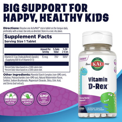Tabletas KAL Vitamin D-Rex para niños