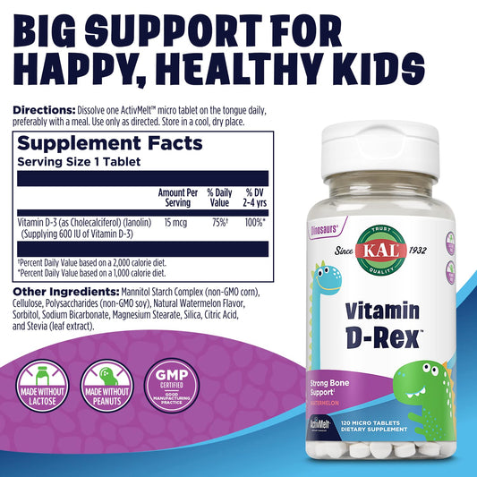 Tabletas KAL Vitamin D-Rex para niños