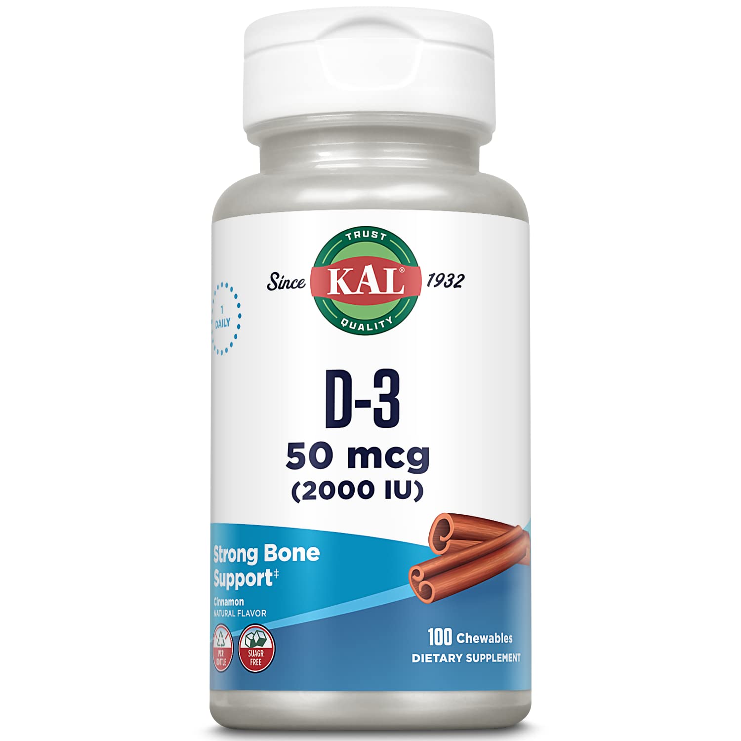 KAL vitamina D3 masticable sin azúcar sabor canela 100 tabletas