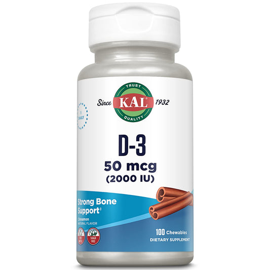 KAL vitamina D3 masticable sin azúcar sabor canela 100 tabletas