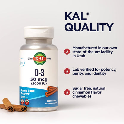 Kal vitamina D3 sabor canela natural 100 masticables sin azucar