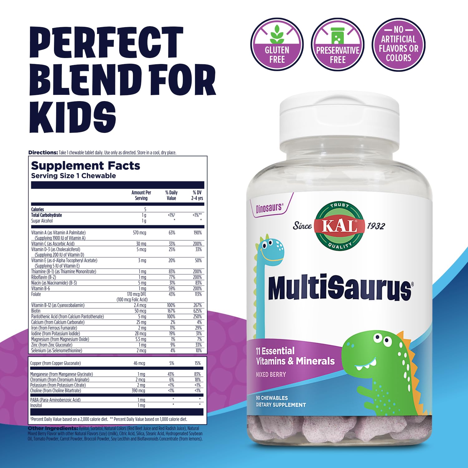 Detalles multivitaminas infantiles KAL sin gluten