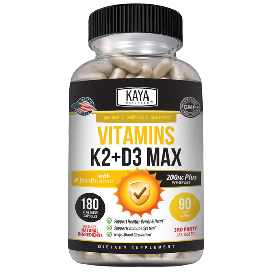 Kaya Naturals suplemento vitaminas K2 y D3 5000 IU 180 cápsulas