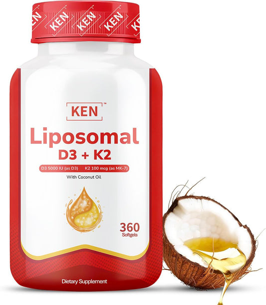 Frasco de suplemento KEN vitamina D3 y K2 liposomal para huesos