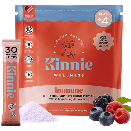 Caja de Kinnie Kids bebida inmunidad hidrtación sin azúcar
