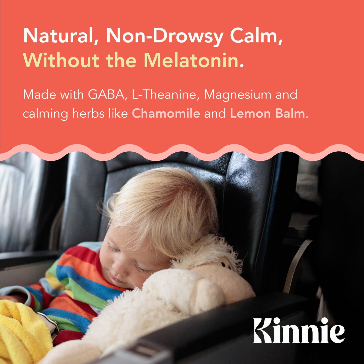 Ingredientes naturales de Kinnie Calm con manzanilla y magnesio