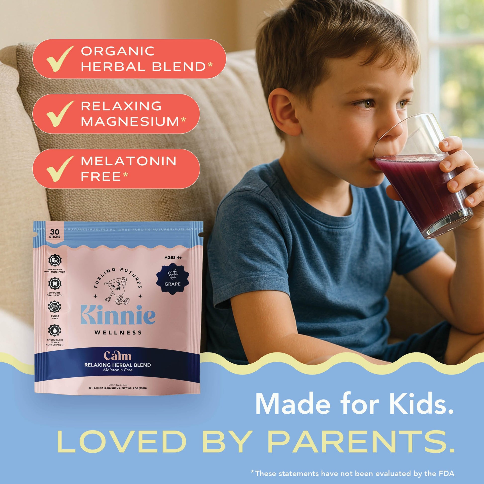 Mezcla en polvo Kinnie Calm relleno de vaso con agua