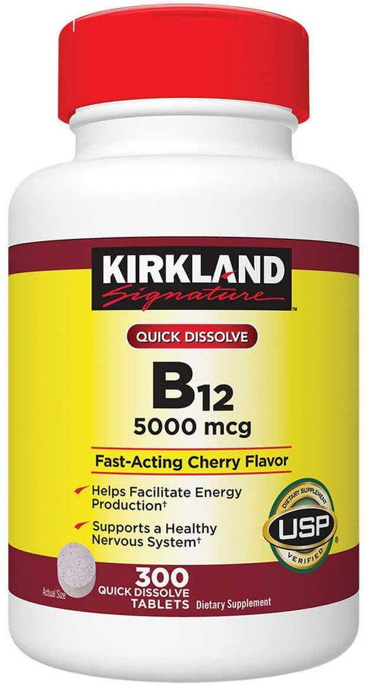 Tabletas de Kirkland Signature B-12 5000 mcg en botella