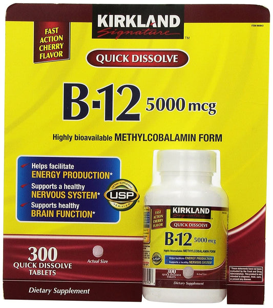 Kirkland B12 sublingual 5000mcg sabor cereza 300 tabletas pack