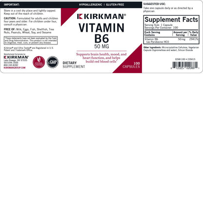 Kirkman Vitamina B6 50 mg cápsulas closeup