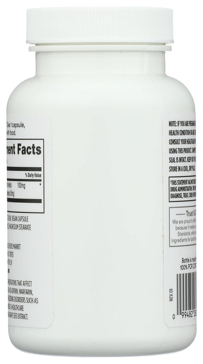 Lado de la botella de extracto de semilla de uva con información del suplemento.