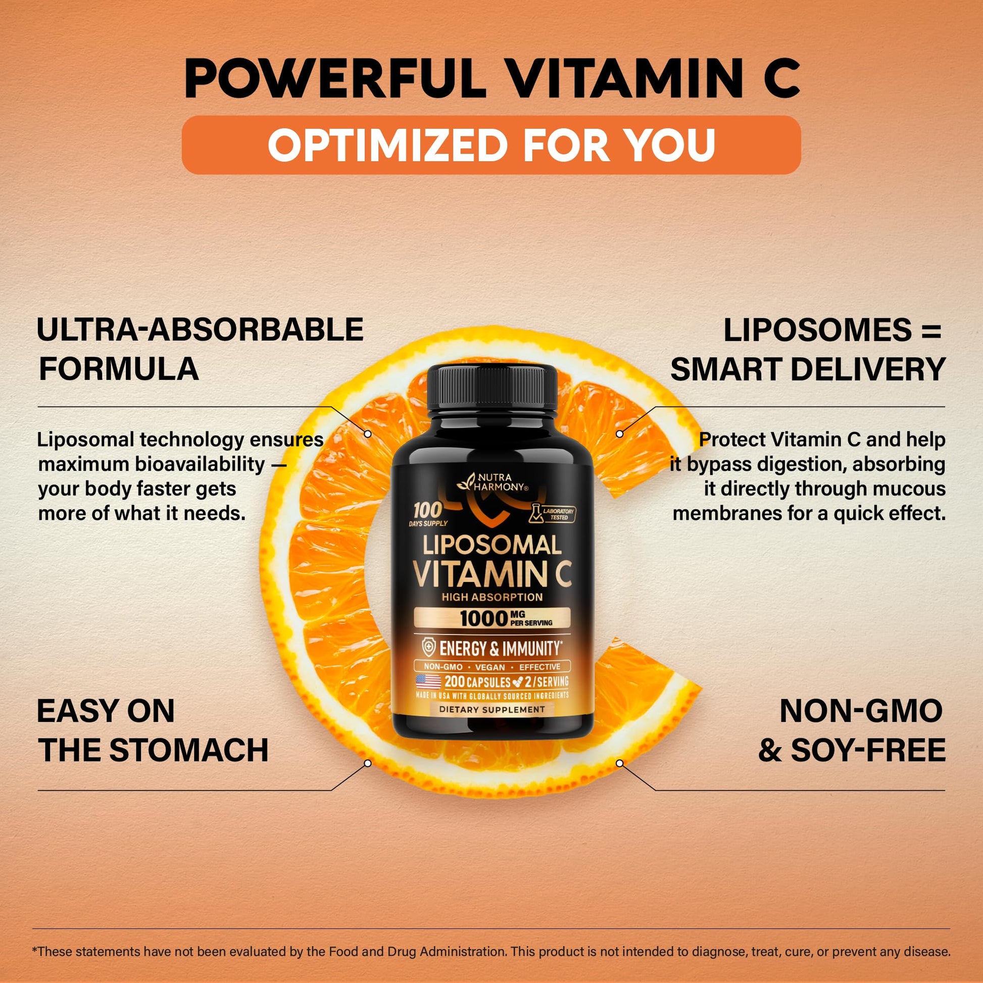 Visión lateral botella vitamina C liposomal