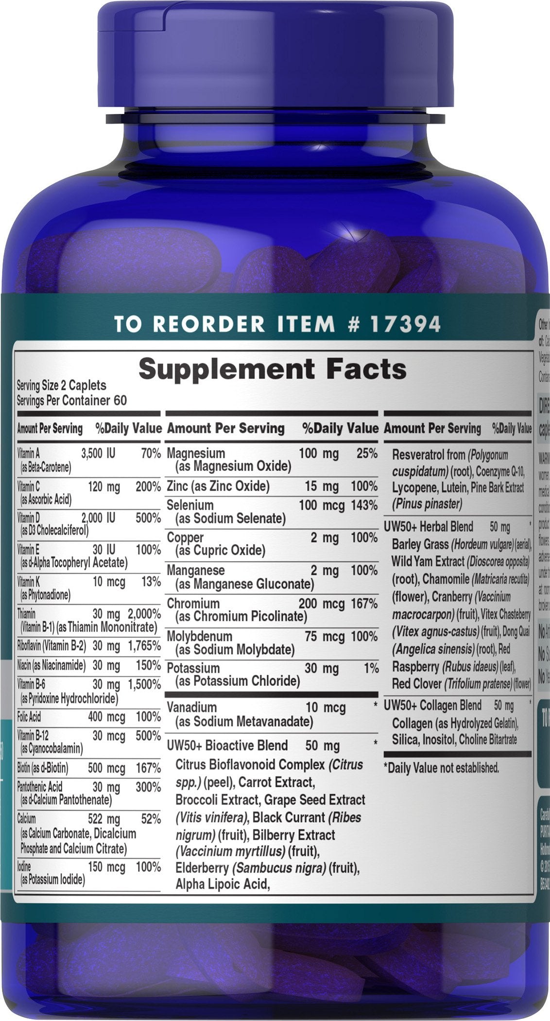 Lado derecho del frasco multivitamínico