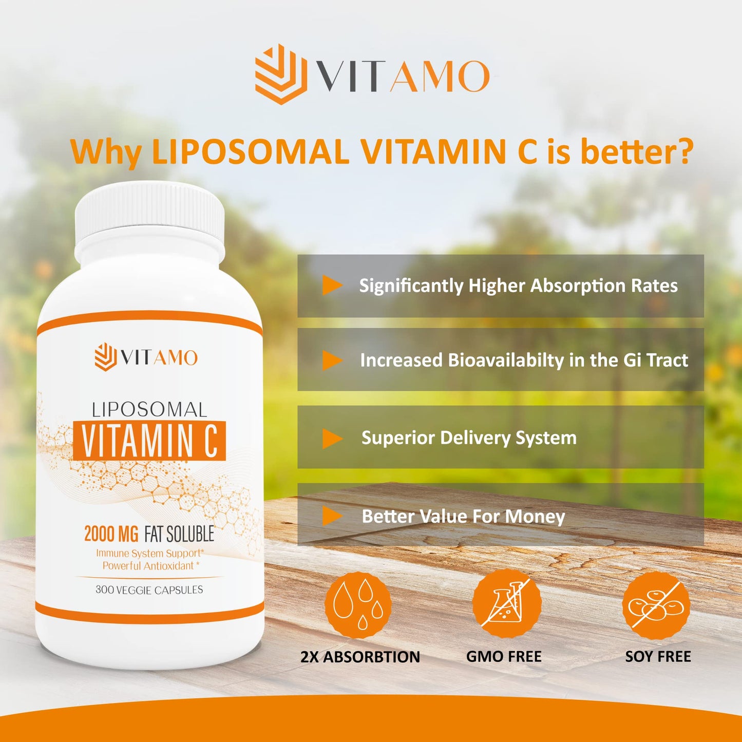 Lado lateral embalaje vitamina c liposomal Vitamo