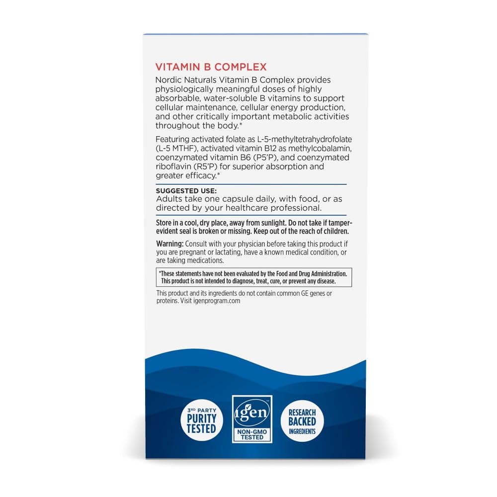 Lado empaque Nordic Naturals complejo vitaminas B para energía y salud