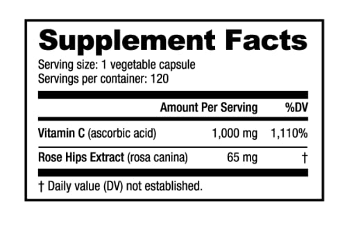 Lado del envase NutraBio vitamina C 120 cápsulas