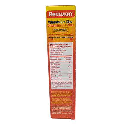 Lado del envase Redoxon vitamina C efervescente zinc