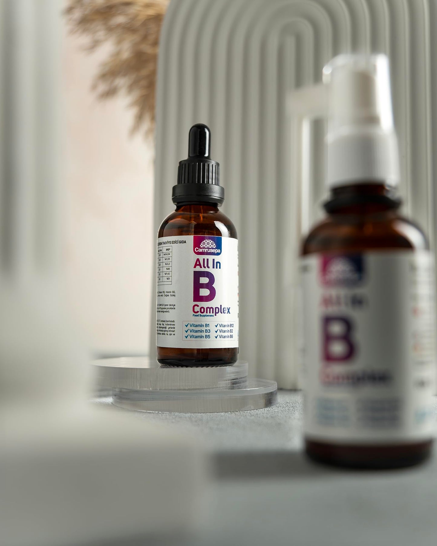 Lado etiqueta spray vitaminas B Camrusepa para salud