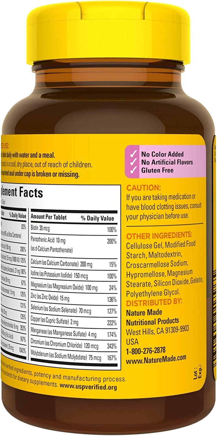 Lado izquierdo del frasco multivitamínico