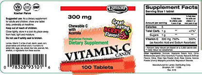 Paquete de 100 tabletas masticables vitamina C Landau