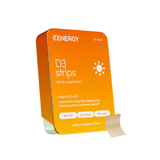 Lata de tiras orales ZENERGY vitamina D3 y K2 sabor frambuesa