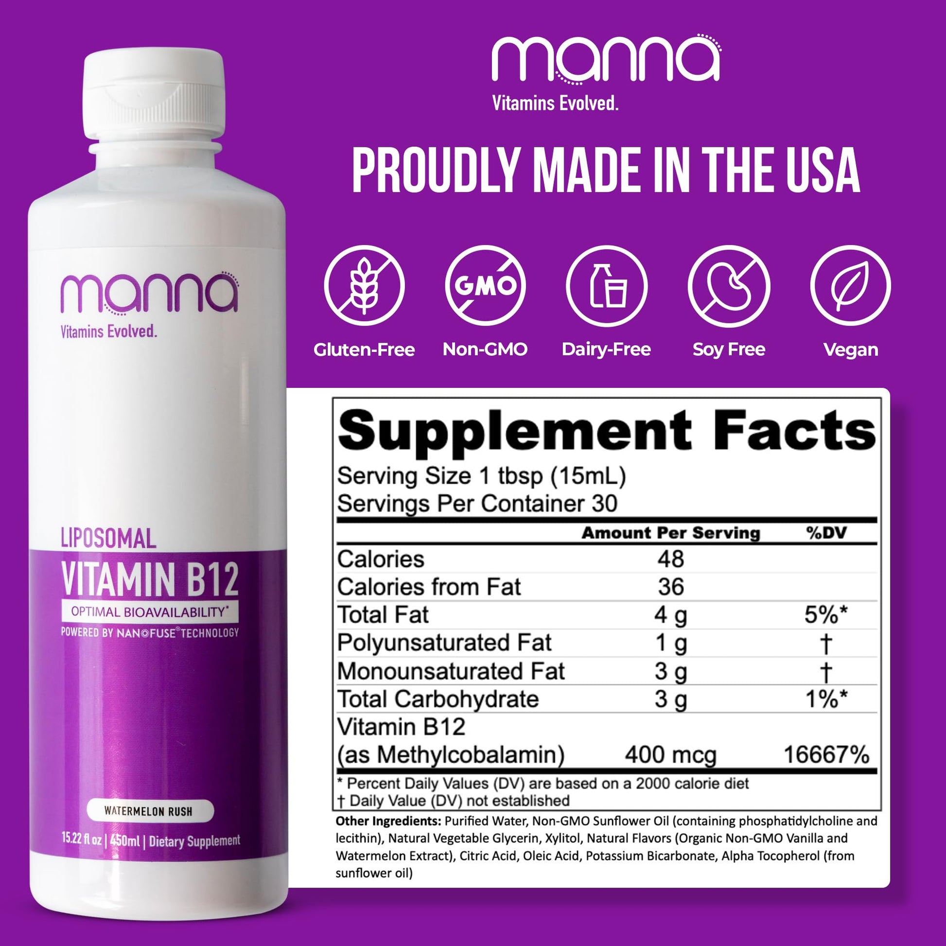 Parte lateral Vitamina B12 Liposomal Manna Vitamins Evolved