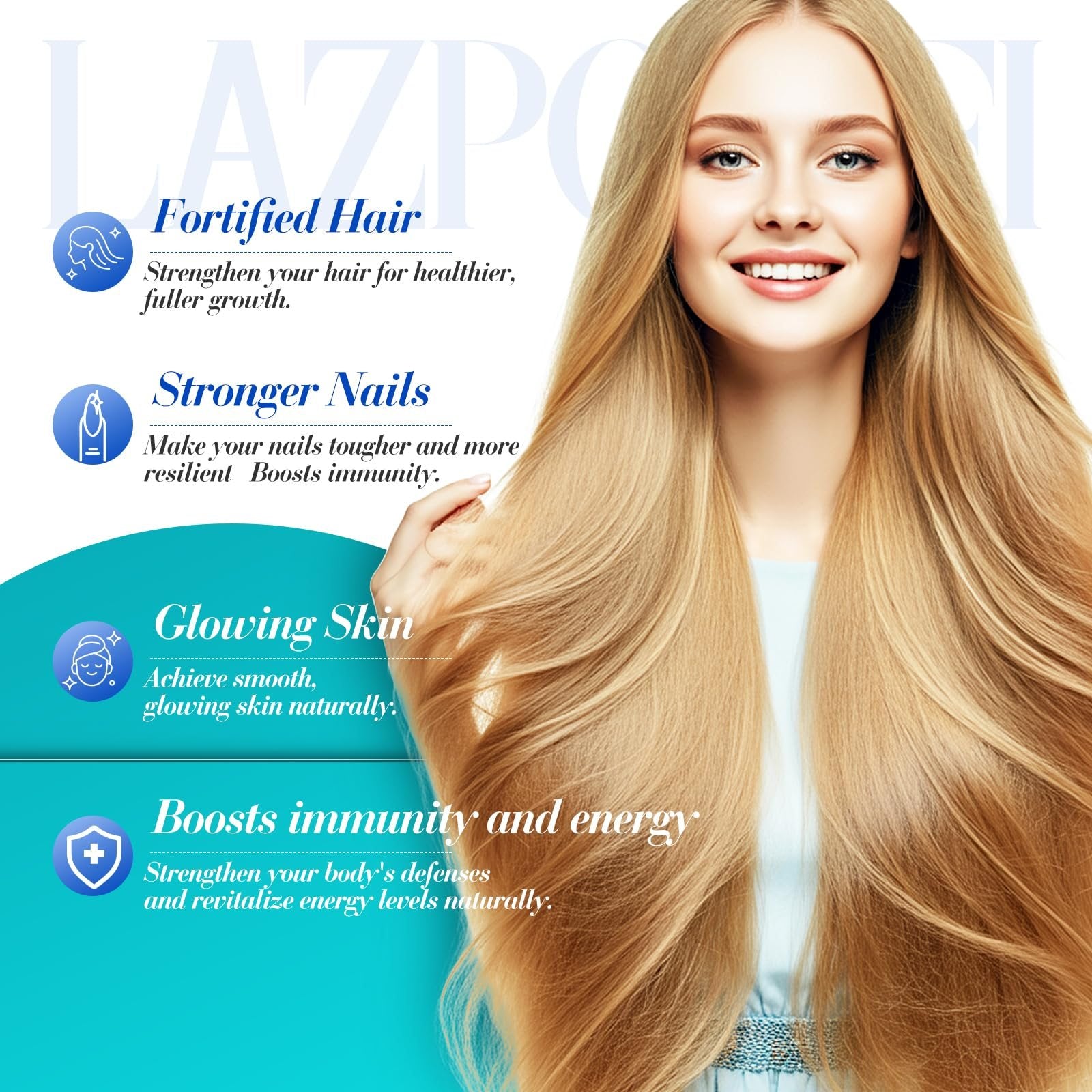 Cápsulas Lazpowfi para fortalecer cabello y uñas