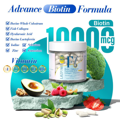 Etiqueta suplemento Lazpowfi vitaminas biotina y colágeno
