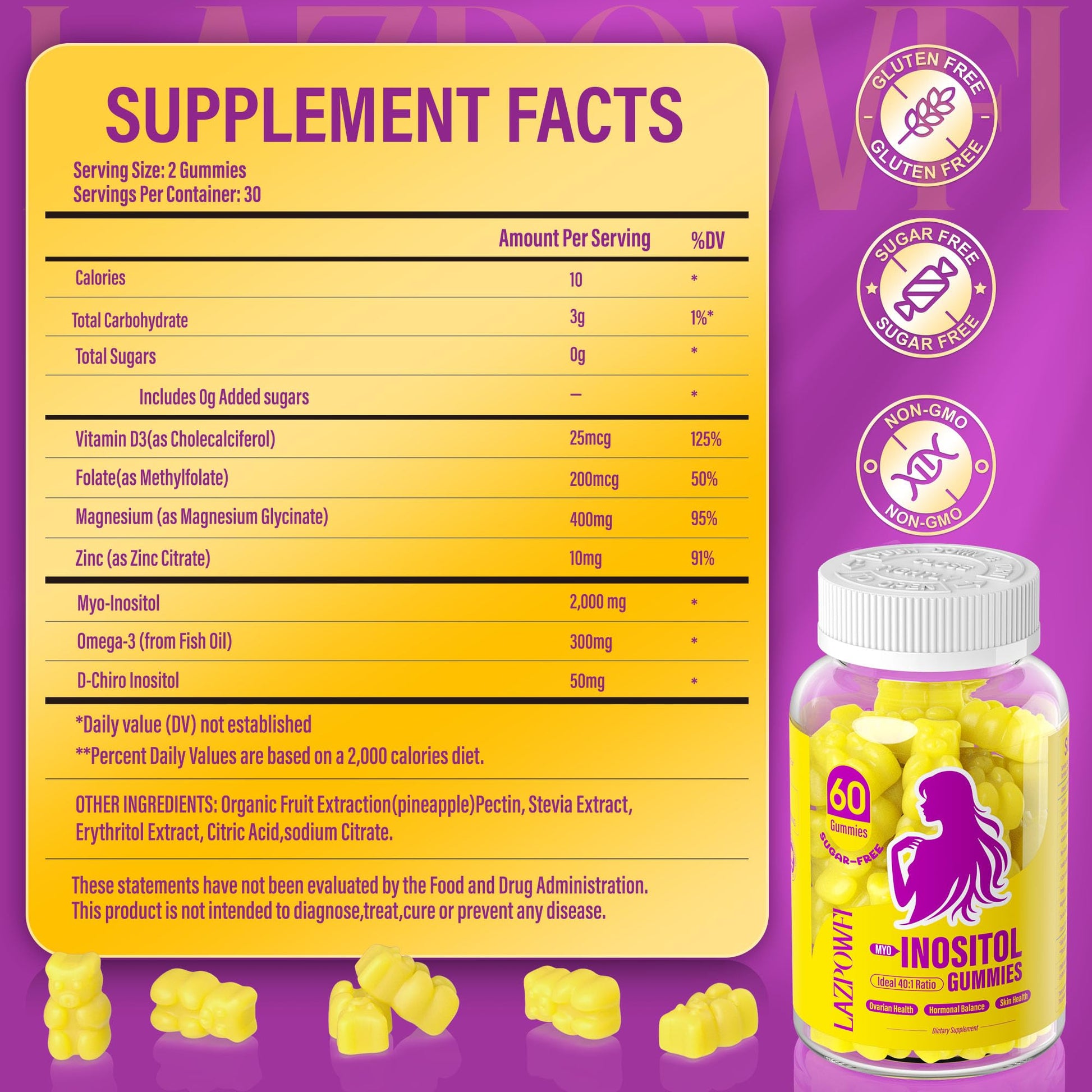 Lazpowfi gomitas sin azúcar para soporte ovárico y hormonal