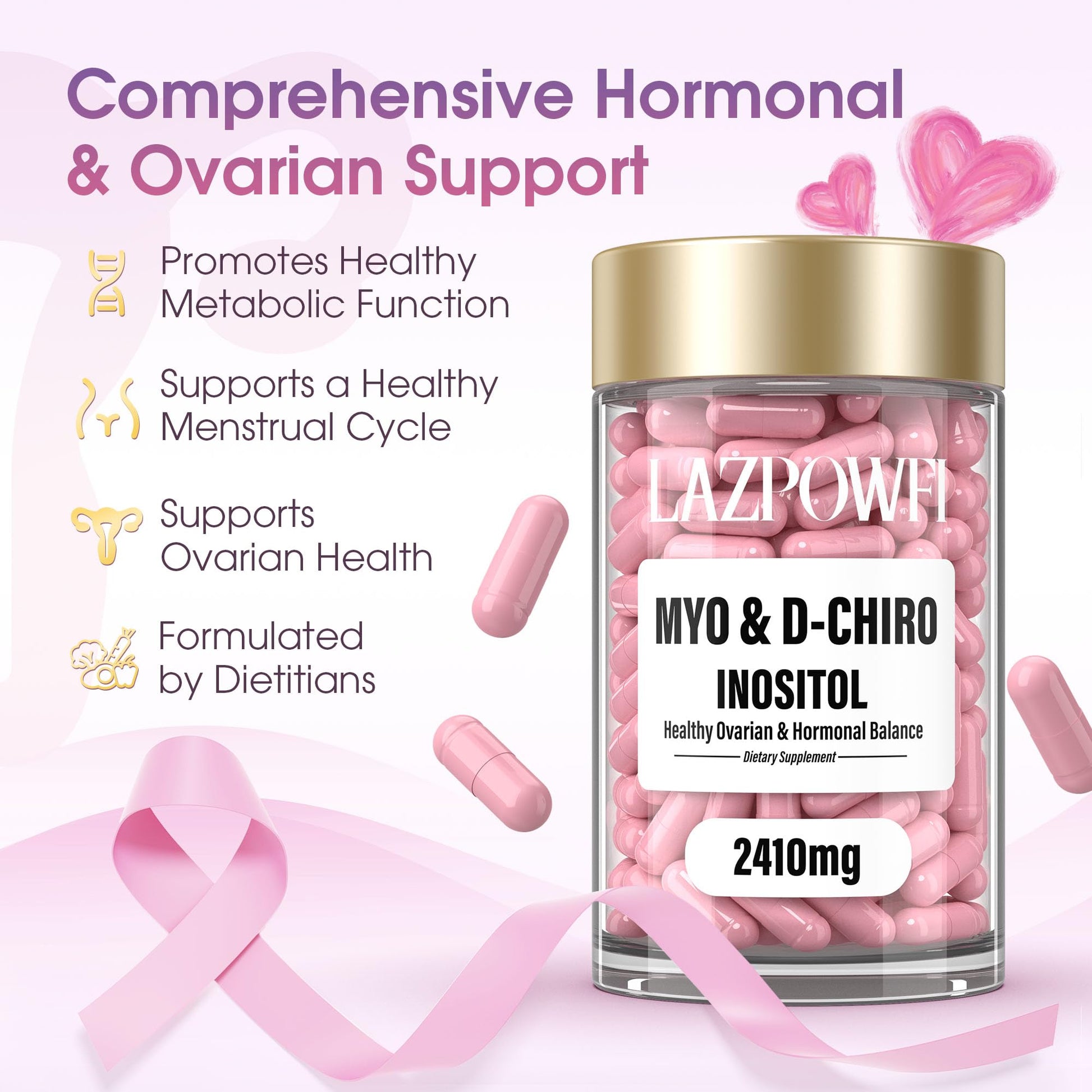 Capsulas Lazpowfi Inositol para soporte ovárico y hormonas mujer