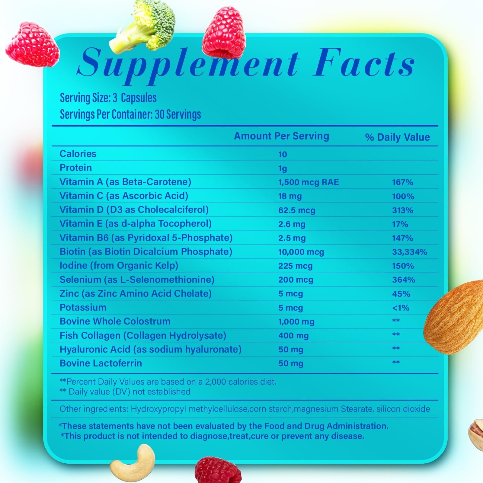 Suplemento Lazpowfi con vitaminas y ácido hialurónico para piel