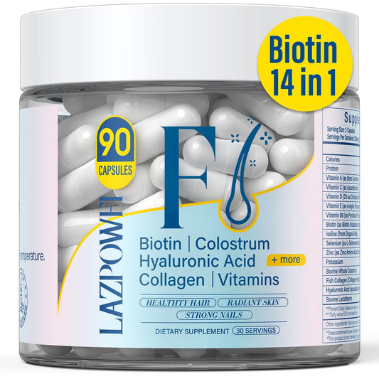 Botella vitaminas Lazpowfi para cabello, piel y uñas 90 cápsulas
