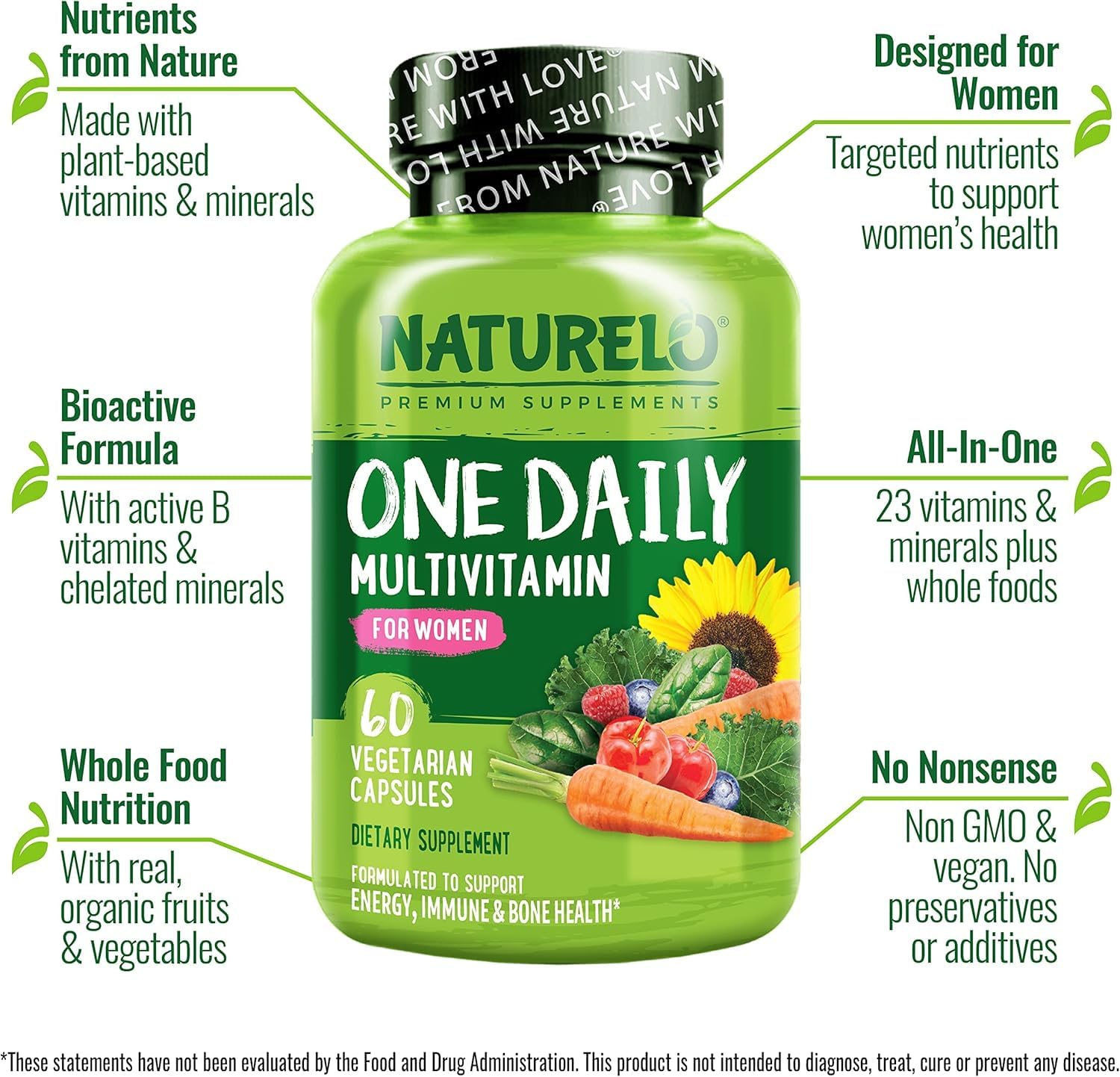 Libre de soya y sin gluten multivitamínico NATURELO para mujeres