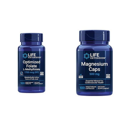 Life Extension folato magnesio suplemento salud cerebral y corazón