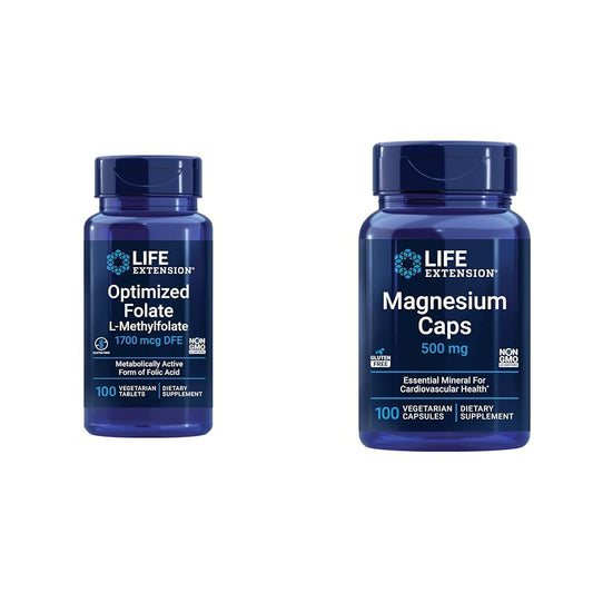 Life Extension folato magnesio suplemento salud cerebral y corazón
