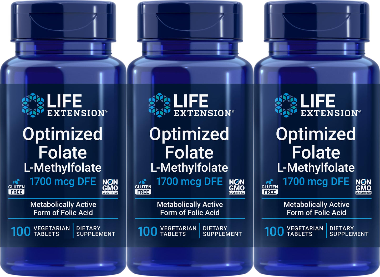 Life Extension folato optimizado 1700 mcg DFE 100 tabletas vegetarianas