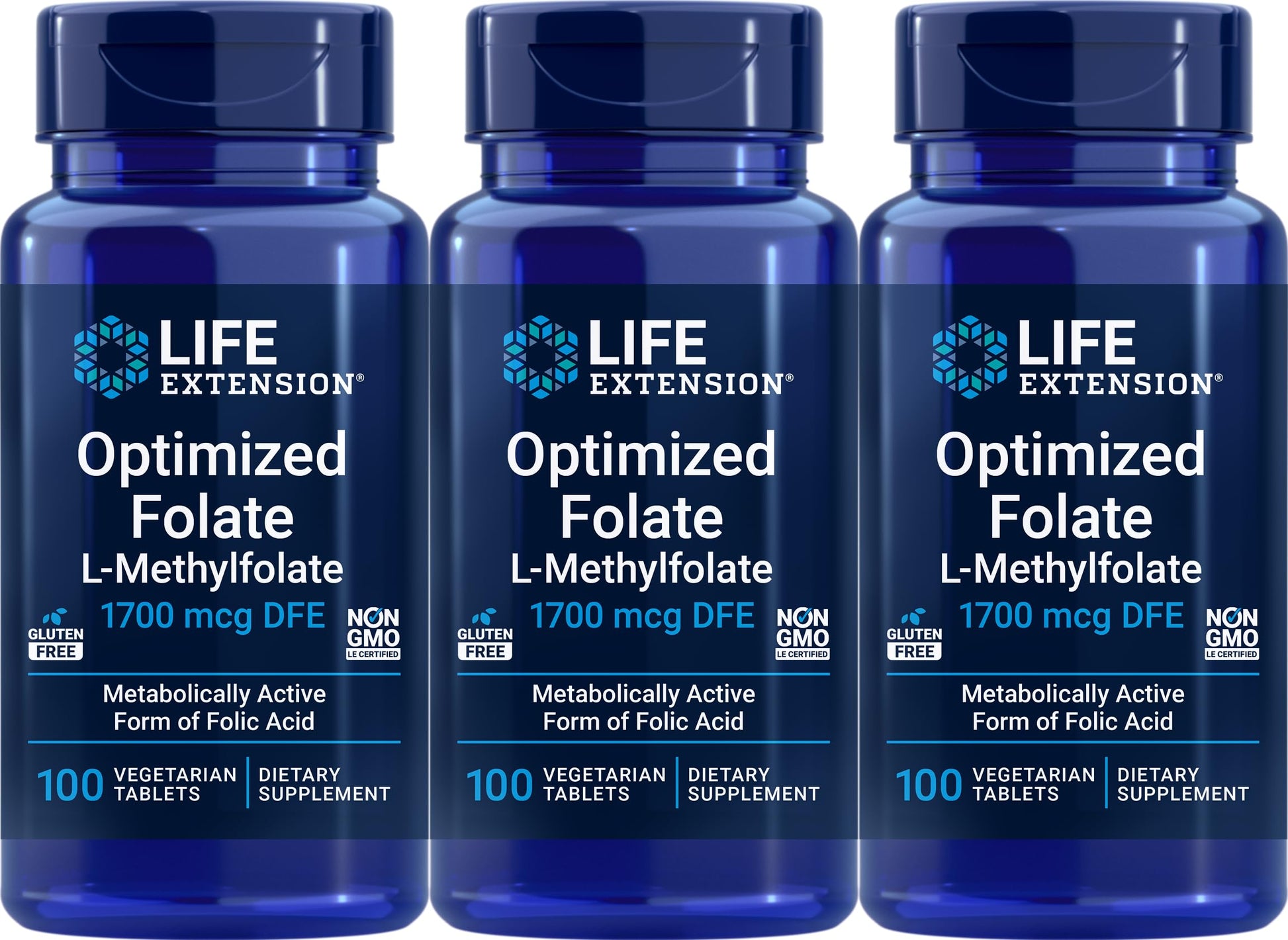 Life Extension folato optimizado 1700 mcg DFE 100 tabletas vegetarianas
