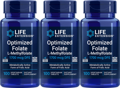 Life Extension folato optimizado 1700 mcg DFE 100 tabletas vegetarianas