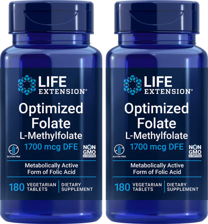 Paquete de folato optimizado Life Extension 180 tabletas vegetarianas
