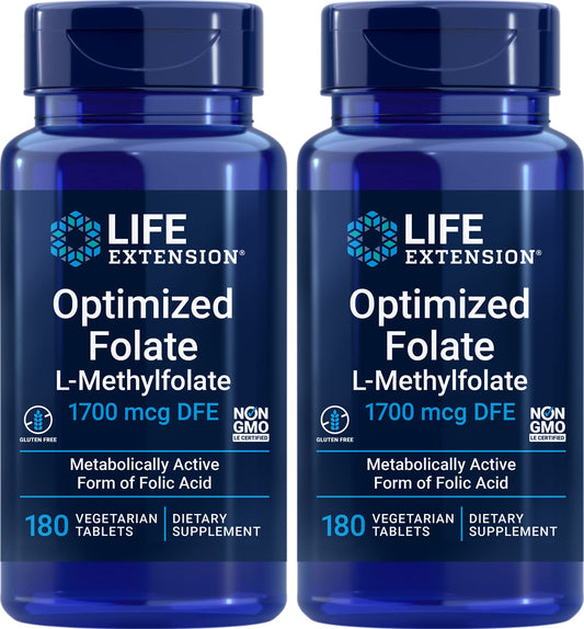 Paquete de folato optimizado Life Extension 180 tabletas vegetarianas